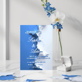 Blue & White Textured Art Wedding Invitation  箔招待状