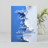 Blue & White Textured Art Wedding Invitation 箔招待状 (立ち正面)