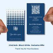 Blue White Thank You, QR Access to Special Offer 名刺