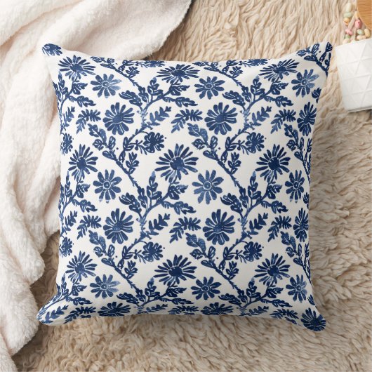 Blue White Throw Pillow クッション (ブランケット)