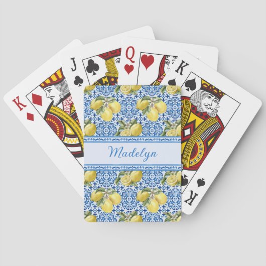 Blue White Tile Lemon Mediterranean Pattern Name トランプ (裏面)
