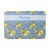 Blue White Tile Lemon Mediterranean Pattern Name バスマット (正面)