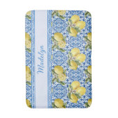Blue White Tile Lemon Mediterranean Pattern Name バスマット (正面縦)