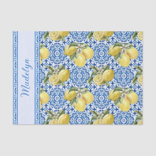 Blue White Tile Lemon Mediterranean Pattern Name 薄葉紙 (正面)