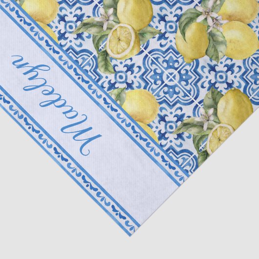 Blue White Tile Lemon Mediterranean Pattern Name 薄葉紙 (詳細)