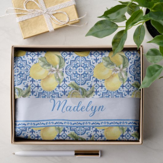 Blue White Tile Lemon Mediterranean Pattern Name 薄葉紙 (ギフト)