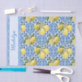 Blue White Tile Lemon Mediterranean Pattern Name 薄葉紙 (クラフト)
