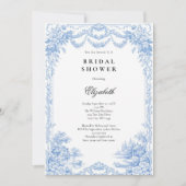 Blue White Toile Chinoiseries Bridal Shower 招待状 (正面)