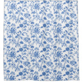 Blue White Toile Floral  シャワーカーテン (正面)