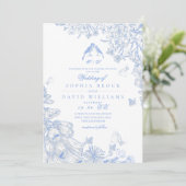 Blue White Toile French Floral Wedding  招待状 (スタンド正面)