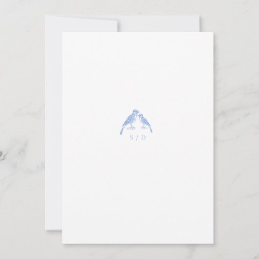 Blue White Toile French Floral Wedding 招待状 (裏面)