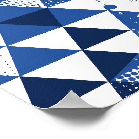 Blue & White Triangular Design with Paint Splashes ポスター (角)