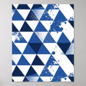 Blue & White Triangular Design with Paint Splashes ポスター (正面)