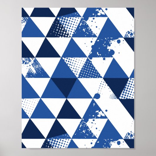 Blue & White Triangular Design with Paint Splashes ポスター (正面)