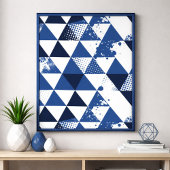 Blue & White Triangular Design with Paint Splashes ポスター