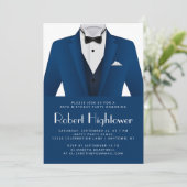 Blue White Tuxedo Mens Birthday Party 招待状 (スタンド正面)
