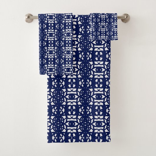 Blue & White Unique Abstract Pattern バスタオルセット (インサイチュ)