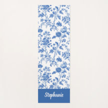 Blue White Vintage Floral Monogram Name