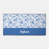 Blue White Vintage Floral Personalized Name デスクマット (正面)