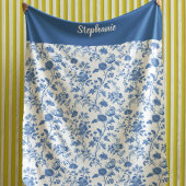 Blue White Vintage Floral Personalized Name フリースブランケット