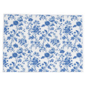 Blue White Vintage Floral Toile Pattern ラージペーパーバッグ (裏面)