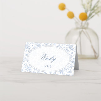 Blue & White Vintage Floral Wedding place card プレイスカード