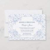 Blue & White Vintage Floral Wedding RSVP (正面)