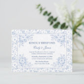 Blue & White Vintage Floral Wedding RSVP (スタンド正面)