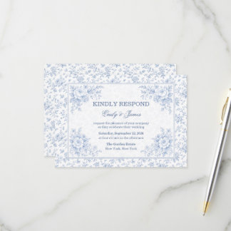 Blue & White Vintage Floral Wedding RSVP