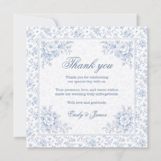 Blue & White Vintage Floral Wedding Thank you card サンキューカード