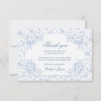 Blue & White Vintage Floral Wedding Thank you card サンキューカード