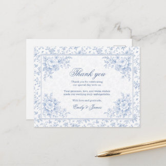 Blue & White Vintage Floral Wedding Thank you card ポストカード