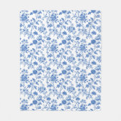 Blue White Vintage Toile Floral フリースブランケット (正面)