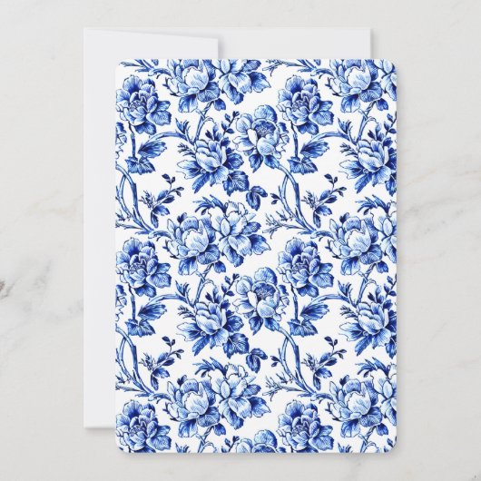 Blue & White w Calligraphy Floral Toile Wedding 招待状 (裏面)