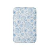 Blue White Watercolor Floral バスマット (正面縦)