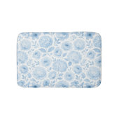 Blue White Watercolor Floral バスマット (正面)