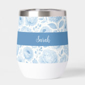 Blue White Watercolor Floral Monogram Name (背面)