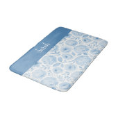 Blue White Watercolor Floral Monogram Name バスマット (アングル)