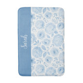 Blue White Watercolor Floral Monogram Name バスマット (正面縦)
