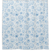 Blue White Watercolor Floral Pattern シャワーカーテン (正面)