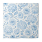 Blue White Watercolor Floral Pattern タイル (正面)