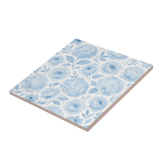 Blue White Watercolor Floral Pattern タイル (側面)