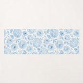 Blue White Watercolor Floral Pattern ヨガマット (正面(横))