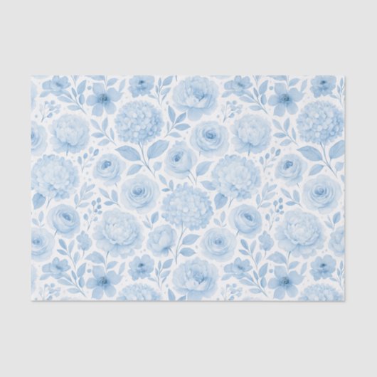 Blue White Watercolor Floral Pattern 薄葉紙 (正面)