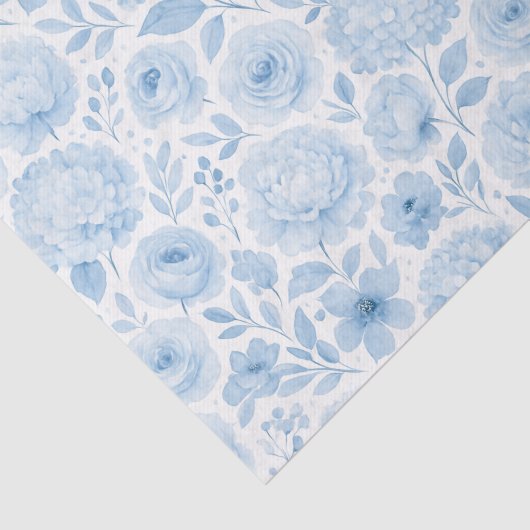 Blue White Watercolor Floral Pattern 薄葉紙 (詳細)