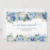 Blue White Watercolor Florals Moving New Home 案内状 (正面)