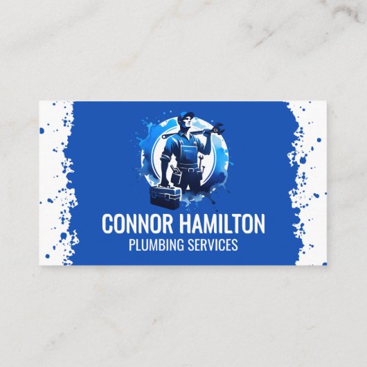 Blue White Watercolor Plumber Illustration 名刺 (裏面)
