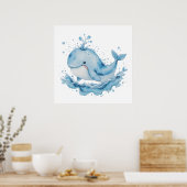Blue & White Watercolor Whale – Ocean Nursery Wall ポスター (キッチン)