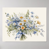 Blue White Wildflower Daisy Bouquet Home Decor ポスター (正面)