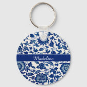 Blue White Wildflower French Country Chinoiserie キーホルダー (正面)